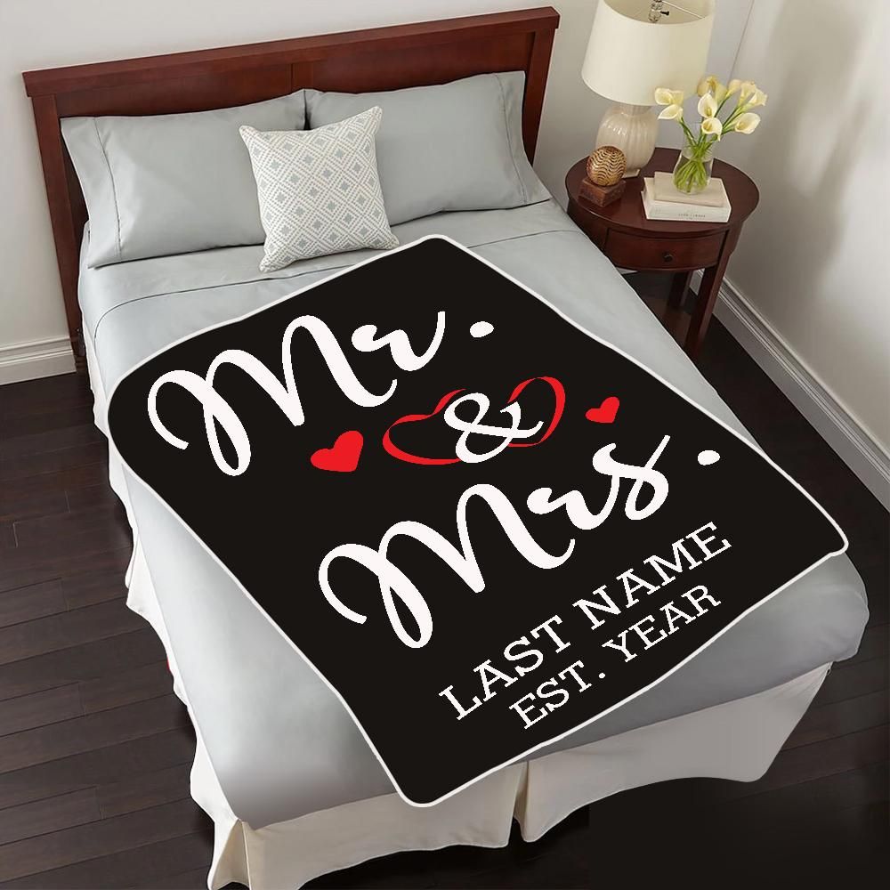 Personalized Gift For Couple Fleece Blanket Mr & Mrs And Wedding Year