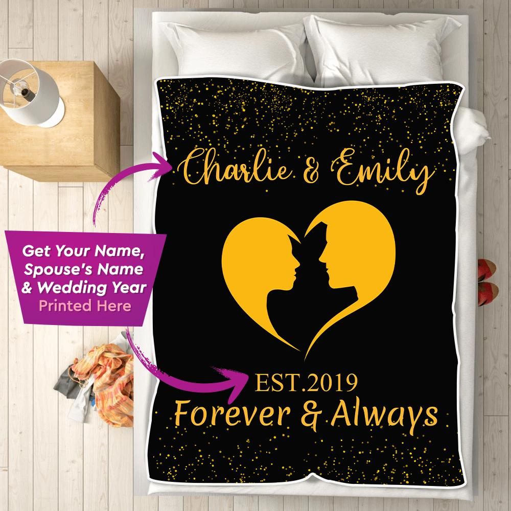Personalized Gift For Couple Fleece Blanket Forever & Always With Heart