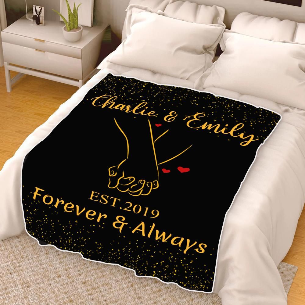 Personalized Gift For Couple Hold Hands Fleece Blanket Forever & Always