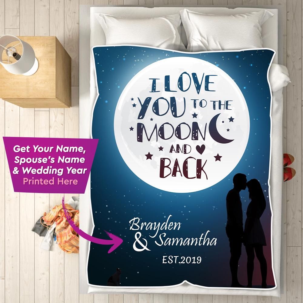 Personalized Gift For Couple Fleece Blanket I Love You To The Moon And Back
