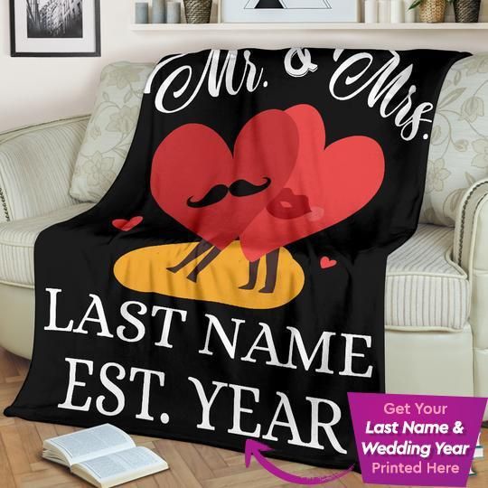 Personalized Gift For Couple Hearts Fleece Blanket Mr. & Mrs