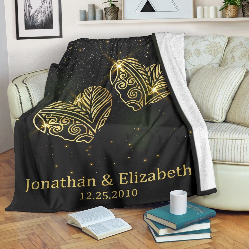 Personalized Gift For Couple Fleece Blanket Couple Hearts Perfect