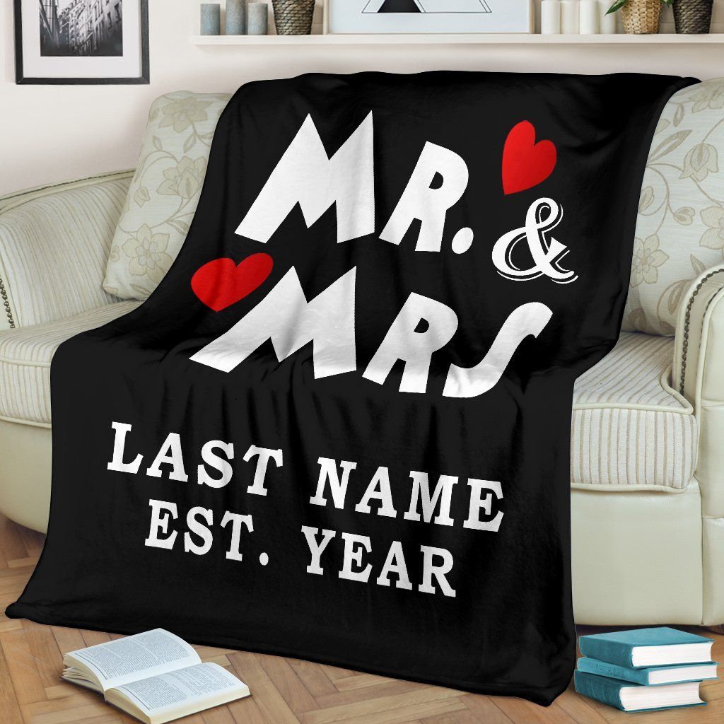 Personalized Gift For Couple Fleece Blanket Mr. & Mrs Couple Perfect
