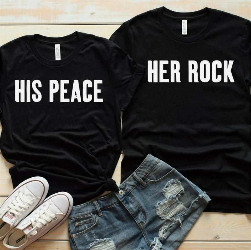 Anniversary Gift For Couple T-shirt Her Rock His Peace