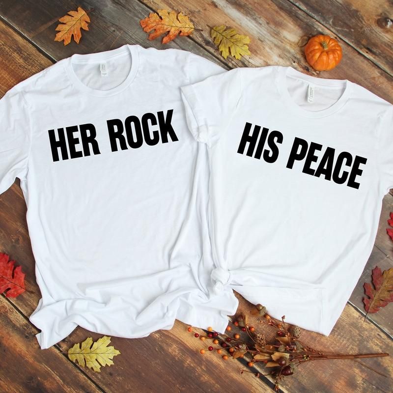 Gift For Couple T-shirt Her Rock His Peace