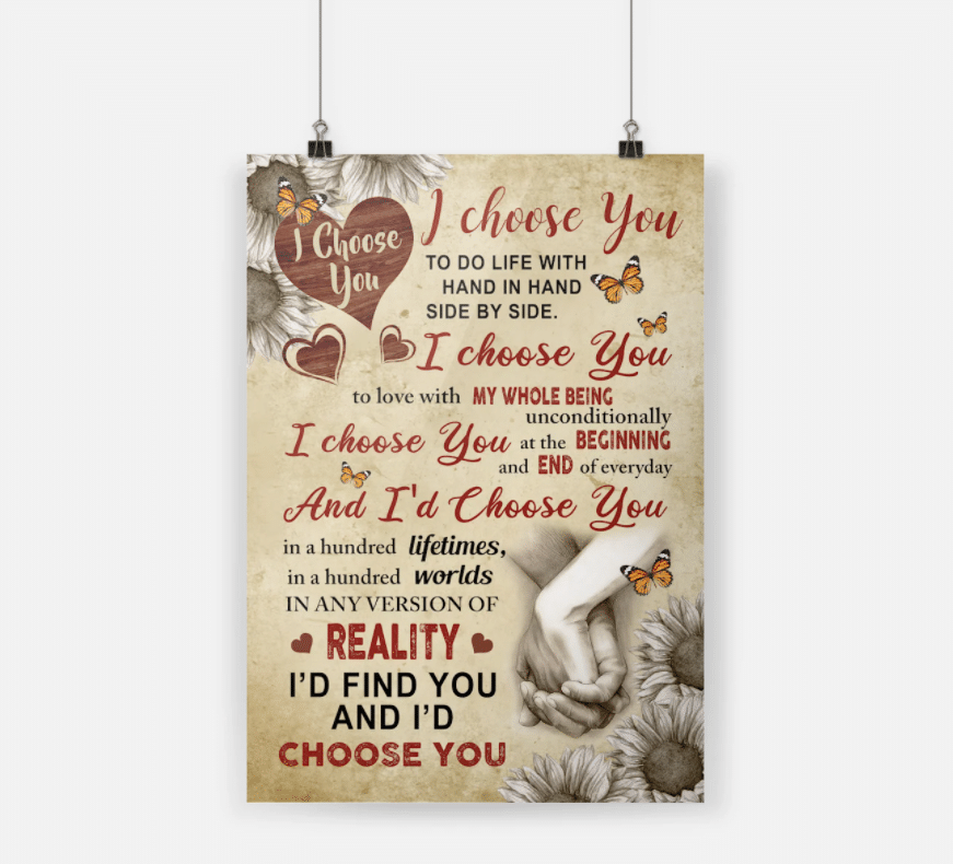 Personalized Gift For Couple Butterfly Poster I Choose You To Do Life Hand In Hand PAN