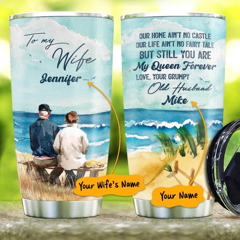 Personalized Gift For Wife Couple On Beach Tumbler Our Home Aint No Castle