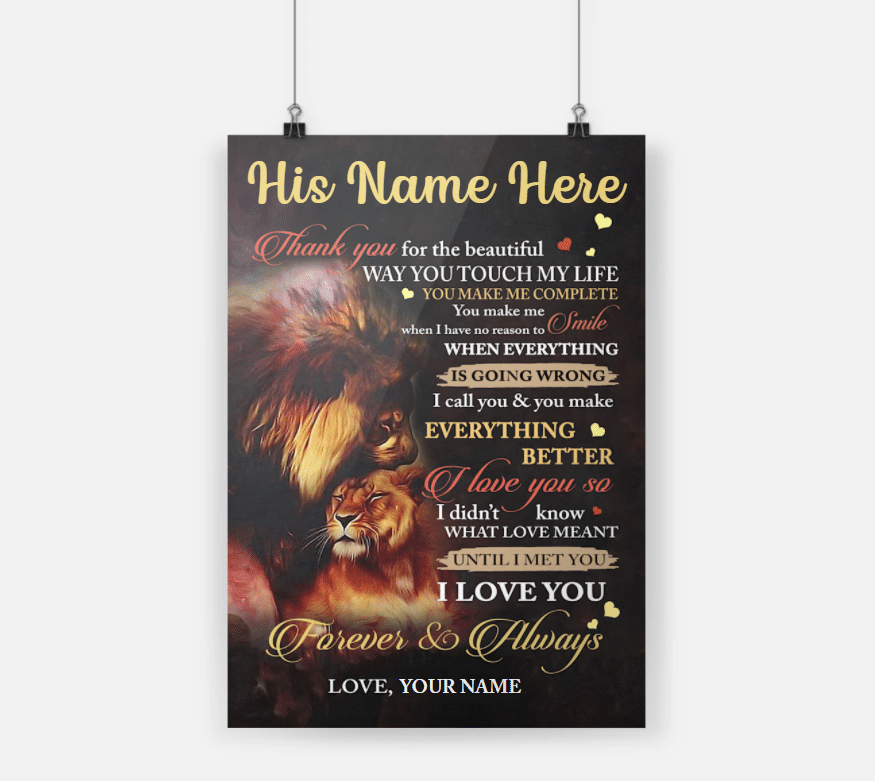 Personalized Gift For Couple Lion Poster Thank You For The Beautiful Way You Touch My Life