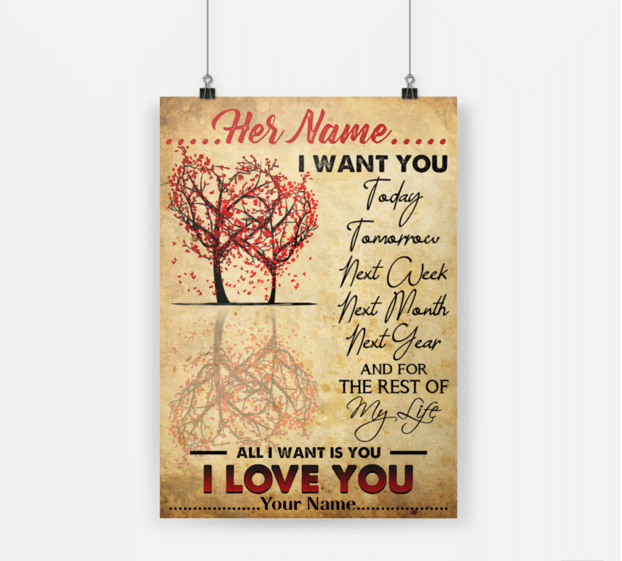 Personalized Gift For Couple Poster I Want You Today Tomorrow Next Week All I Want Is You I Love You