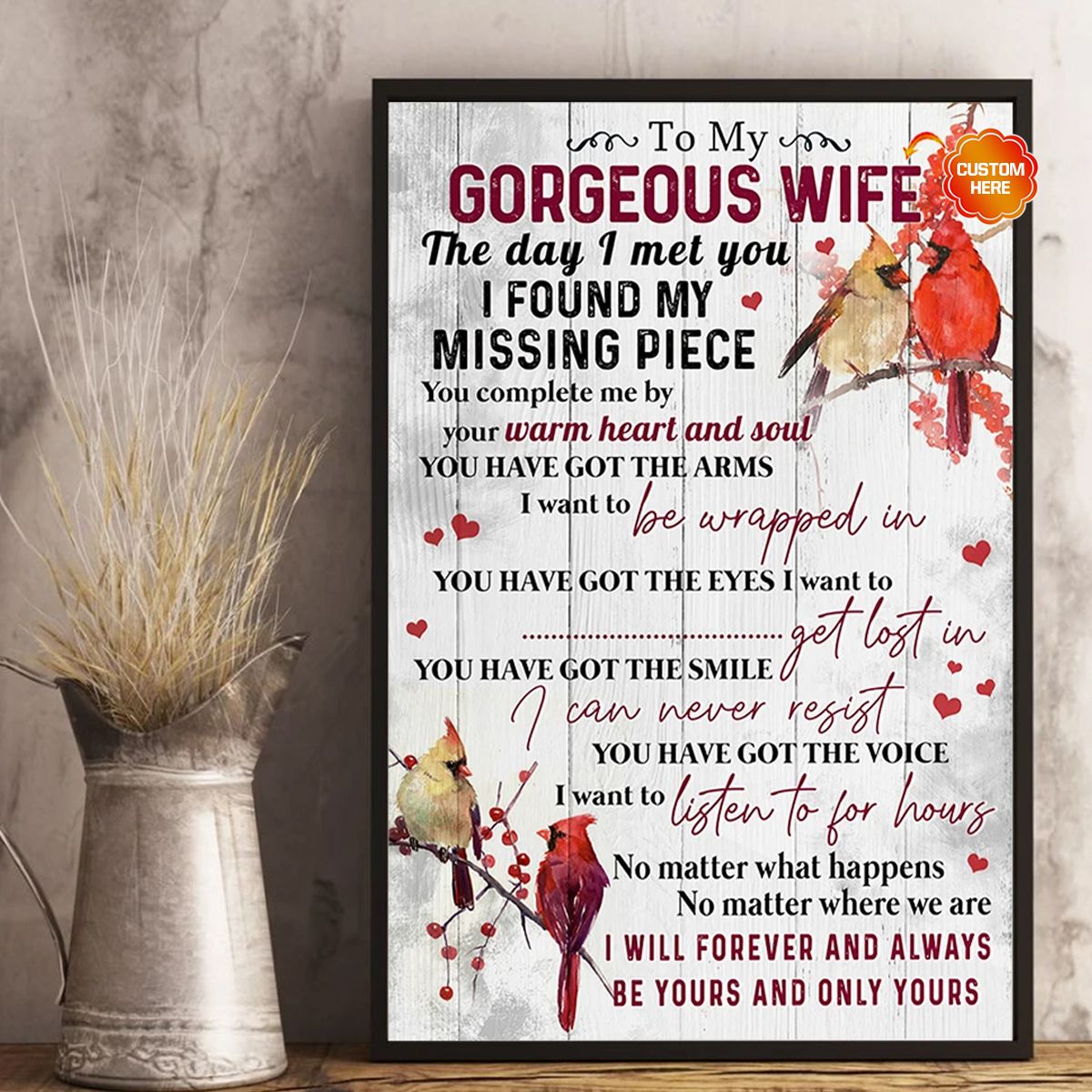 Personalized Gift For Wife Poster You Complete Me By Your Warm Heart