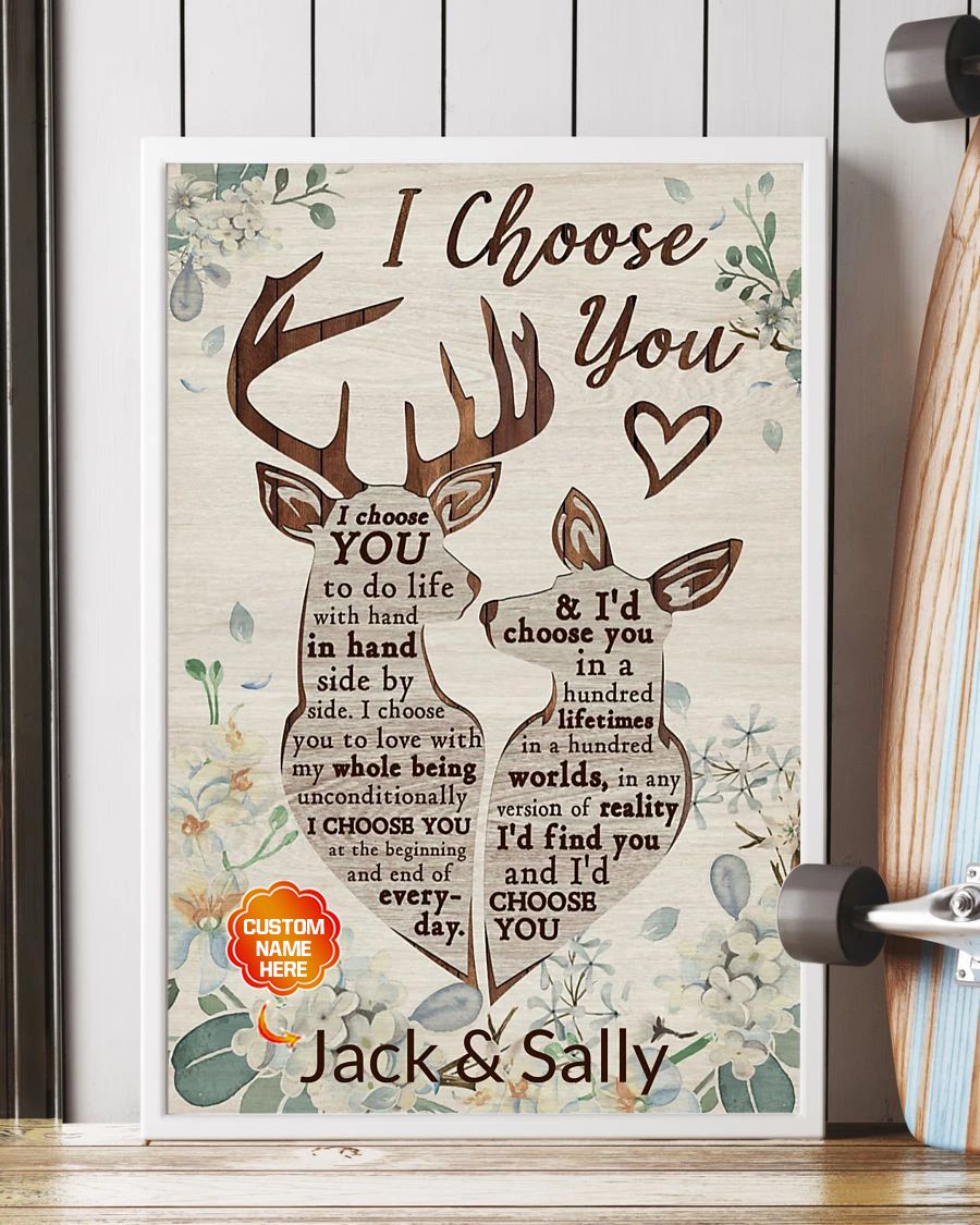 Personalized Valentine Day Gifts - Couple Deer Poster - I Choose You Hand In Hand Side By Side PAN