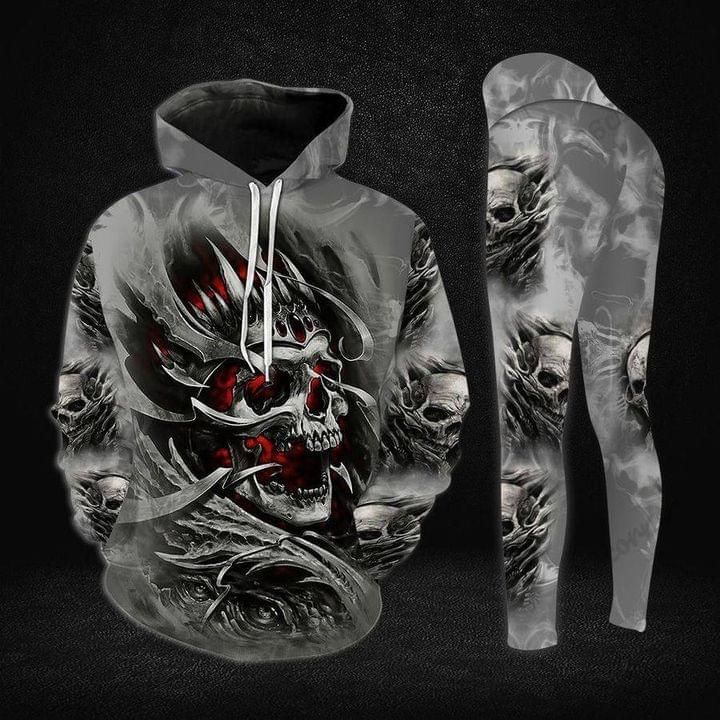 Gray Skull Horror 3D Printed Full Hoodie And Legging Set PAN3DSET0252