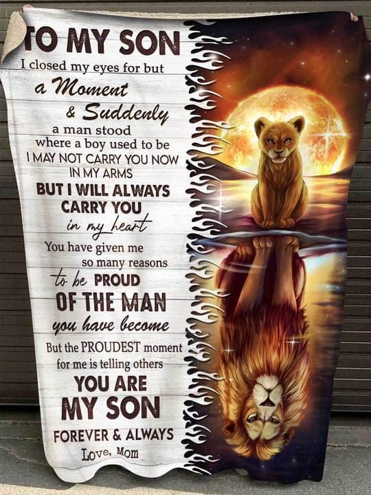 To My Son Proud Of The Man Mom Shadow Lion Fleece Blanket