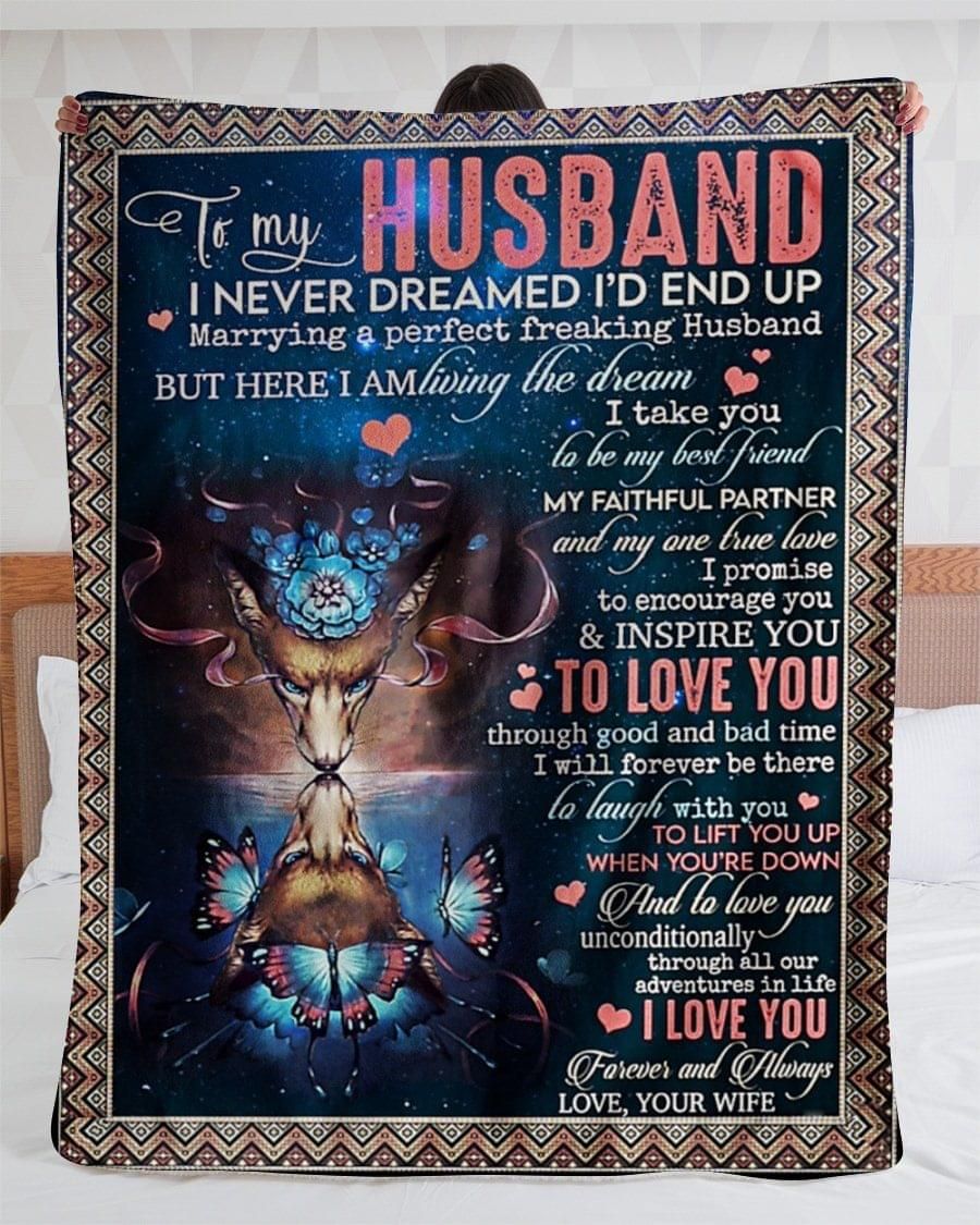 To My Husband I've Never Dreamed End Up Wife Fox Fleece Blanket