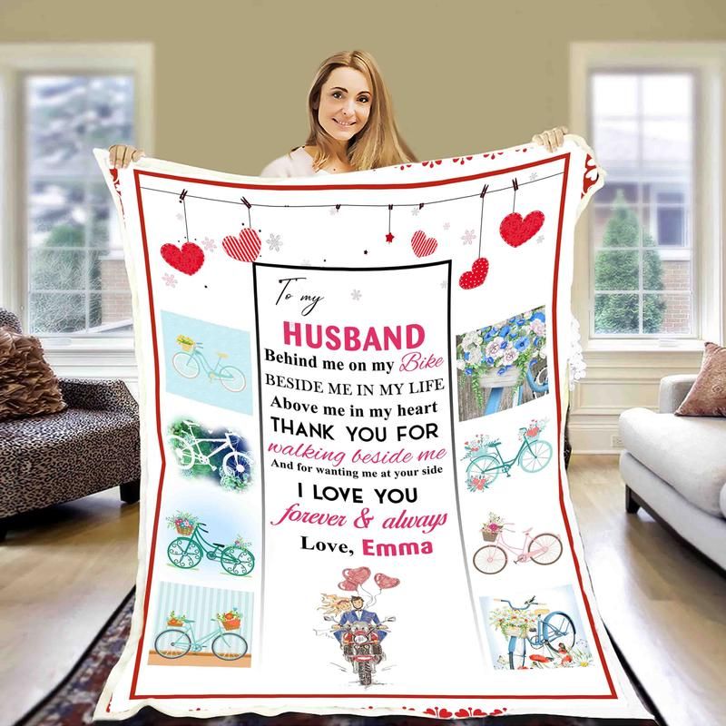 Personalized Gift For Husband Fleece Blanket Behind Me On My Bike