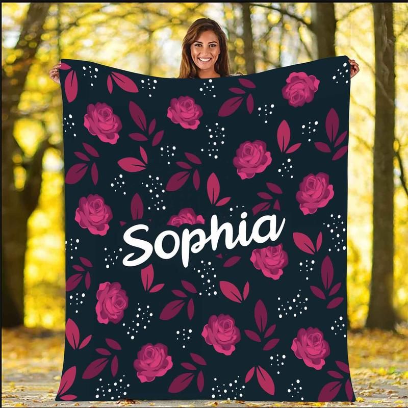 Rose Pattern Valentine Gift For Couple Personalized Fleece Blanket