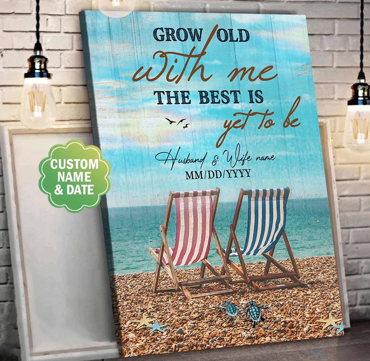 Personalized Valentine Day Gifts For Couple Canvas Grow Old With Me The Best Is Yet To Be Beach PAN
