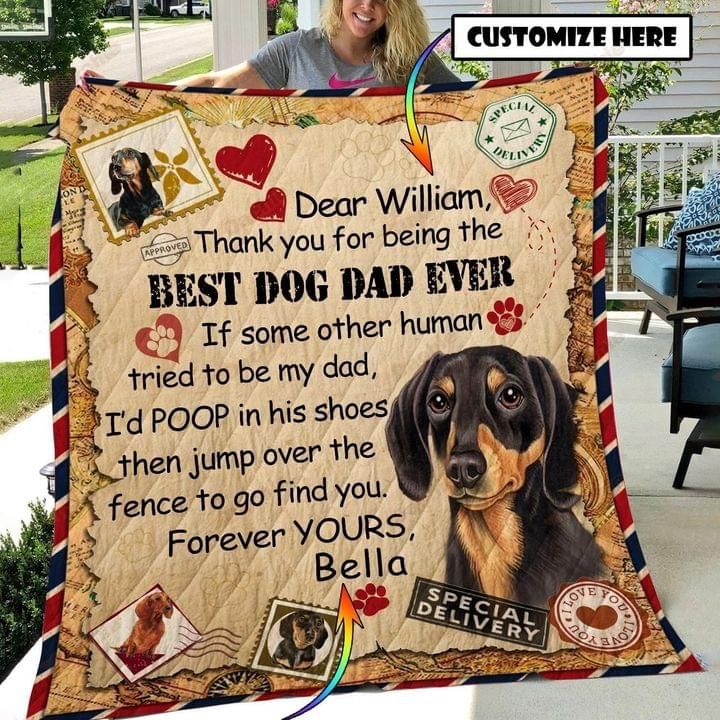 Personalized Gifts For Dog Dad  Custom Name And Photo Dachshund Quilt