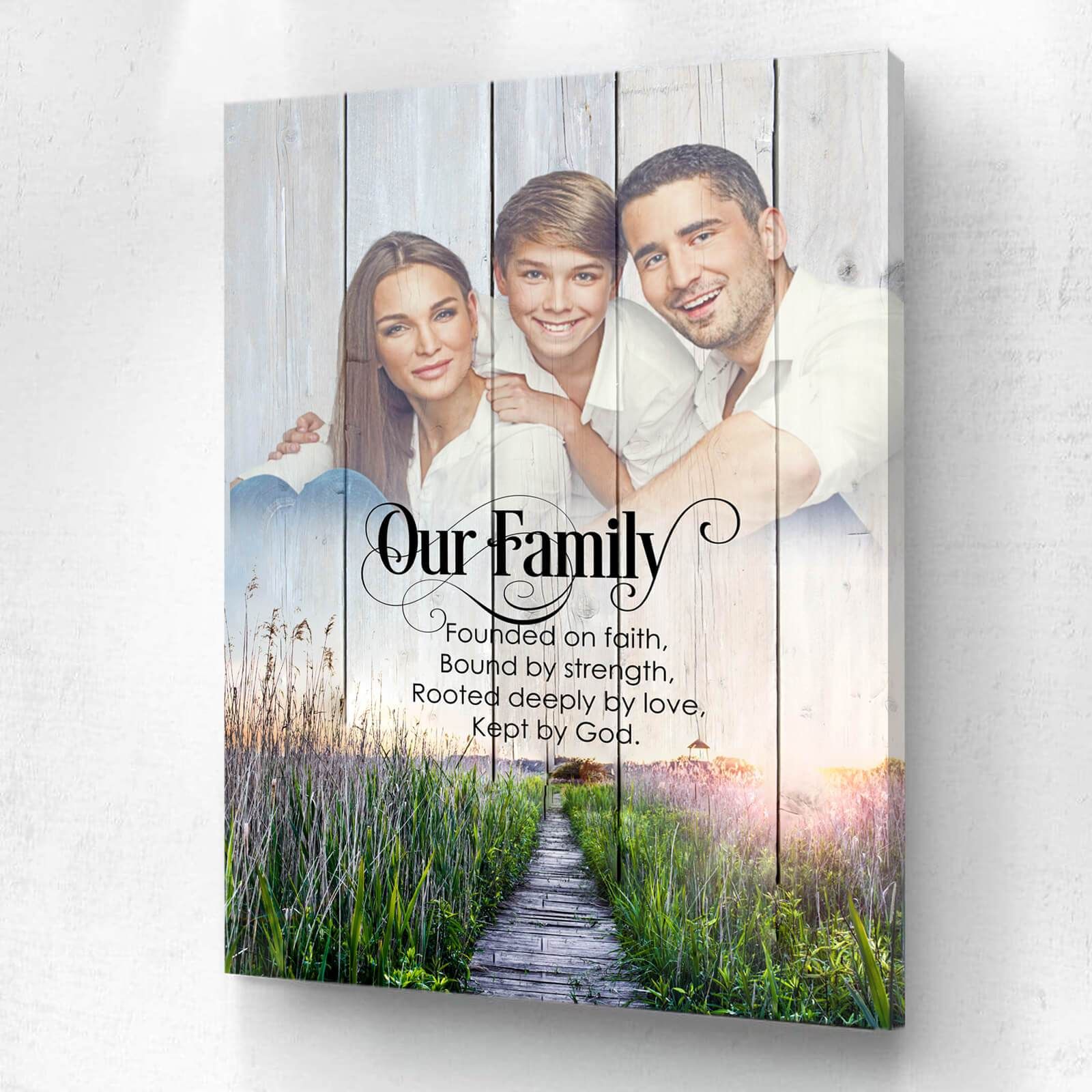Personalized Gift For Couple Canvas Our Family Founded On Faith Bound By Strength PAN