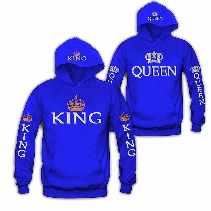 Blue Couple Hoodie Queen And King PAN3HD0042