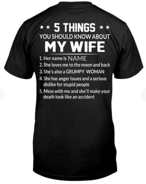 Gift For Husband Custom Name Tshirt 5 Things You Should Know About My Wife PAN