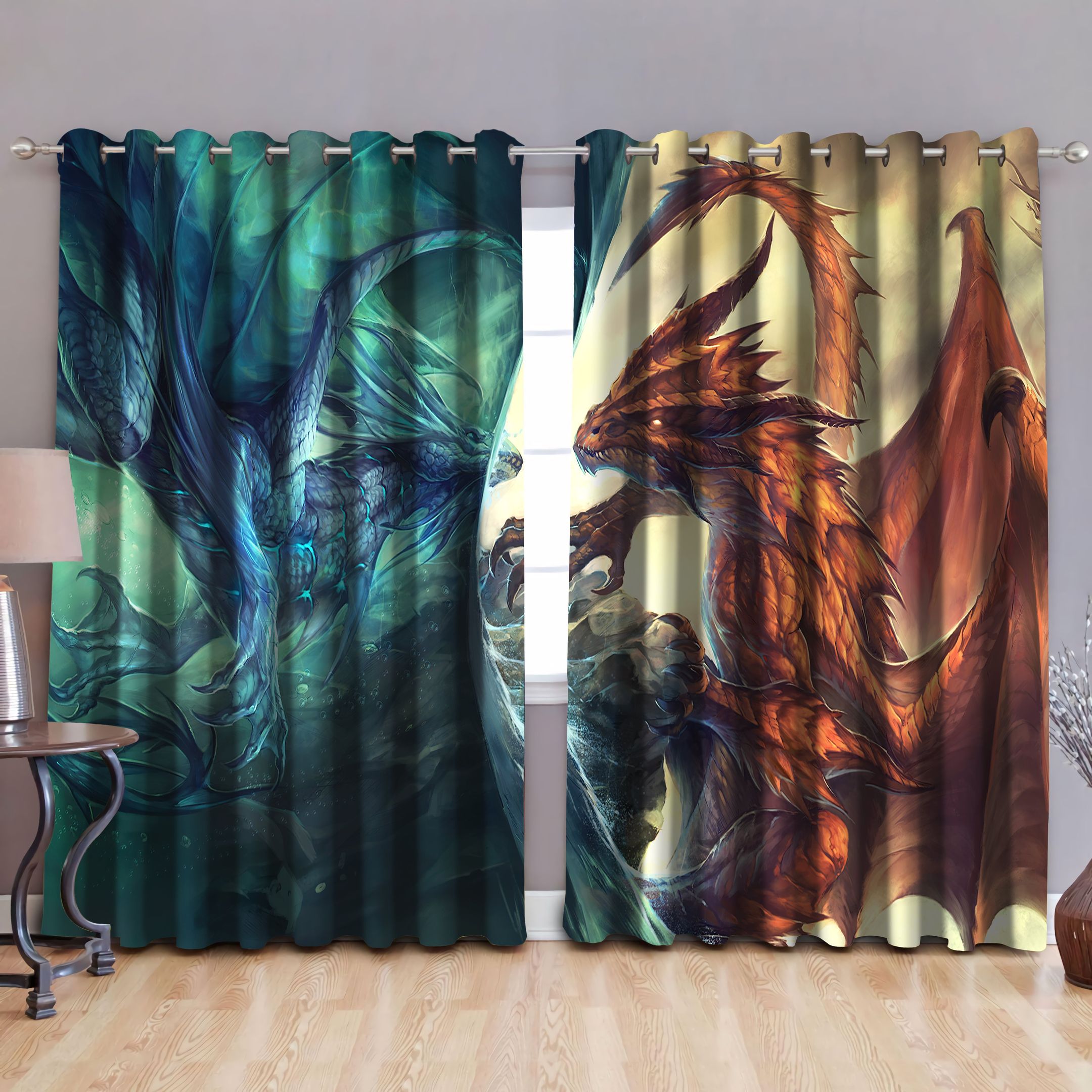 Couple Dragon 3D All Over Printed Window Curtains PANWC008