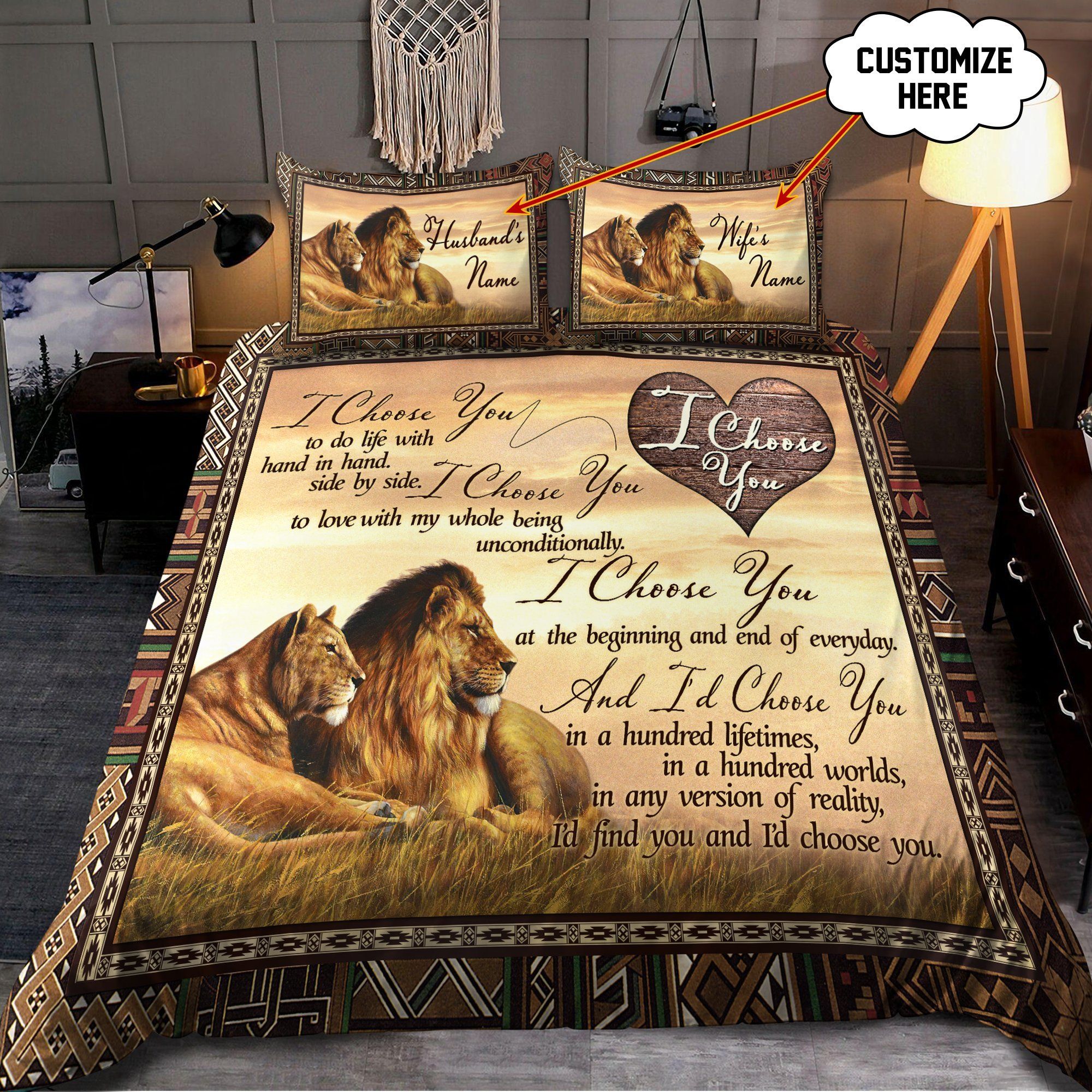 I Choose You Lion's Love Custom Bedding Set with Your Name PANBED0020