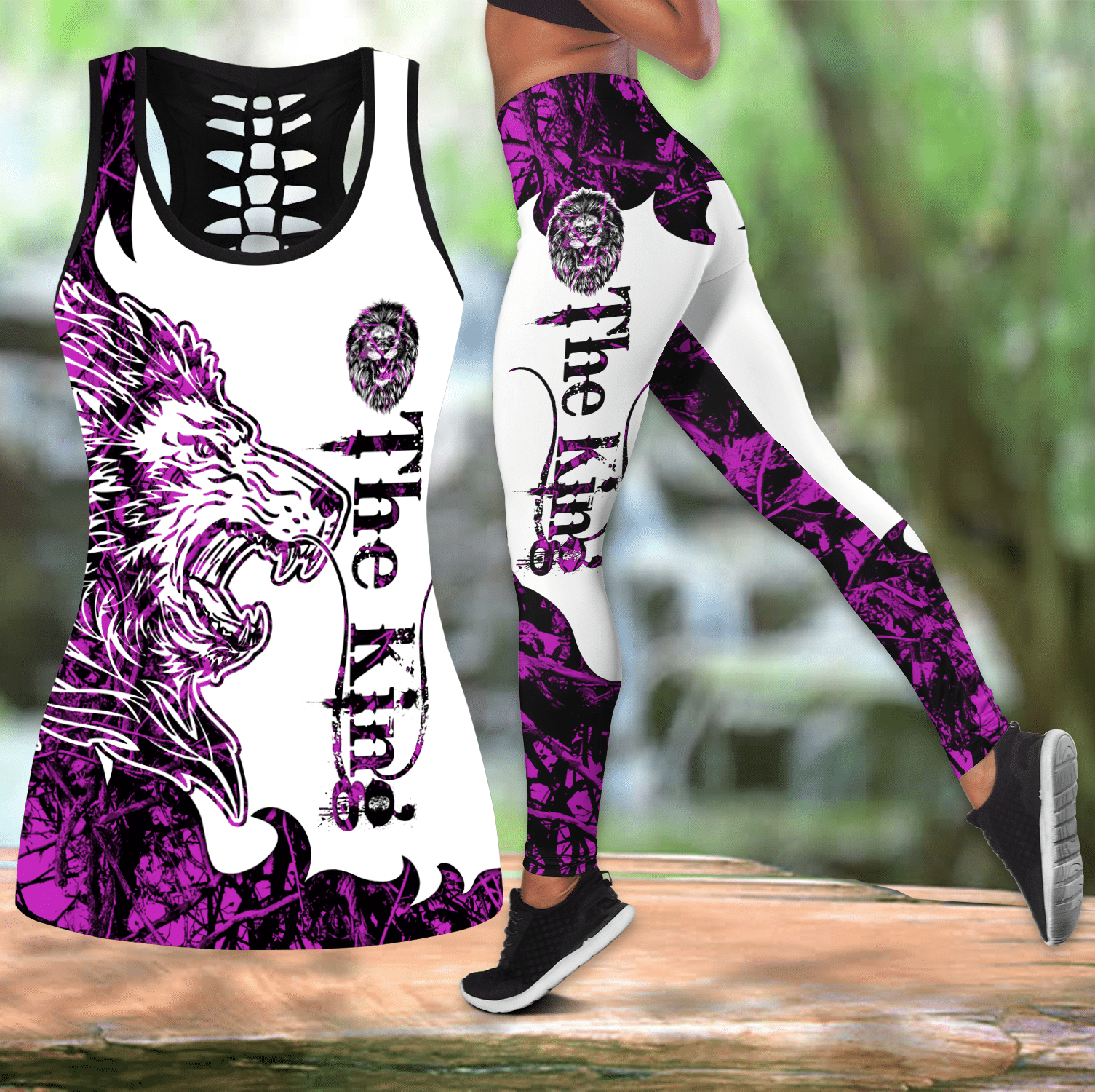 The Purple Lion tattoos 3D All Over Printed Legging + Hollow Tank Combo