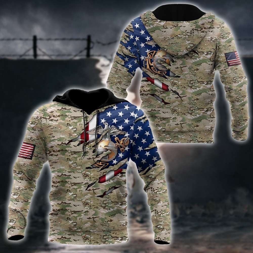 Marine Camo Usa flag 3D All Over Printed Unisex Shirts