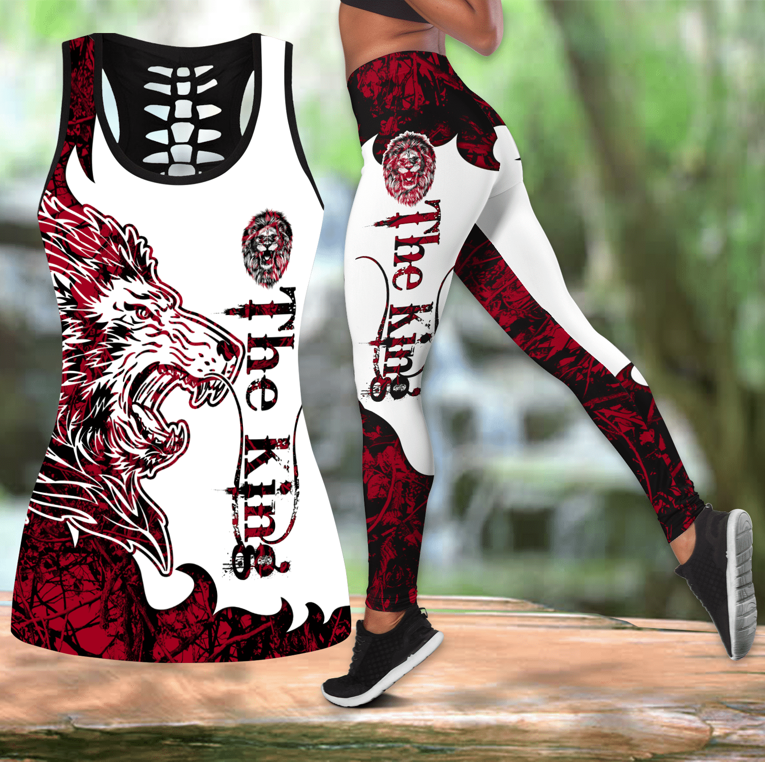 3D The Red Lion tattoos legging + hollow tank combo