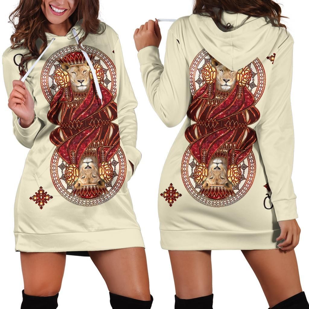 Lion Queen Poker 3D All Over Printed Hoodie Dress for Women