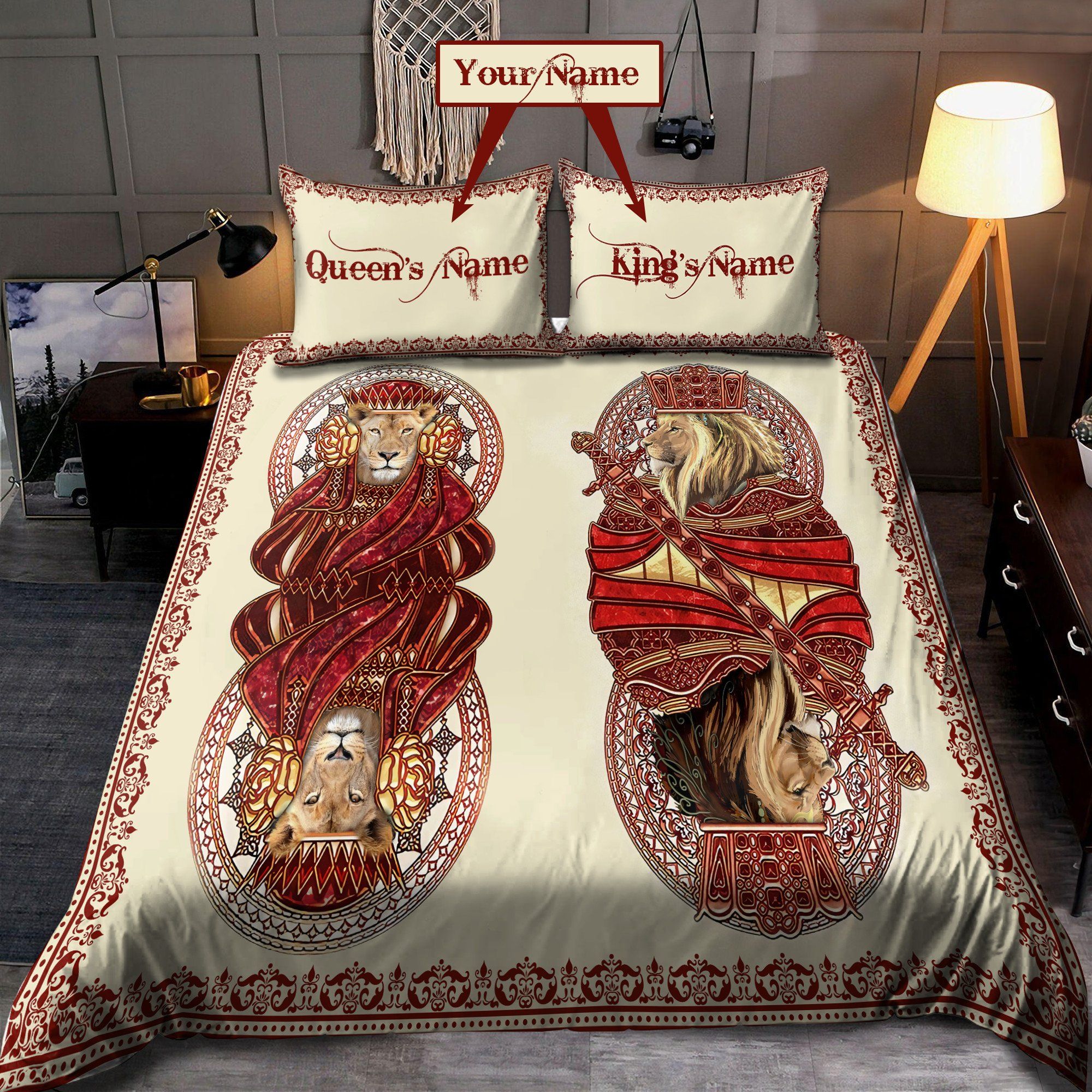 Custom Name King and Queen Lion Bedding Set PAN