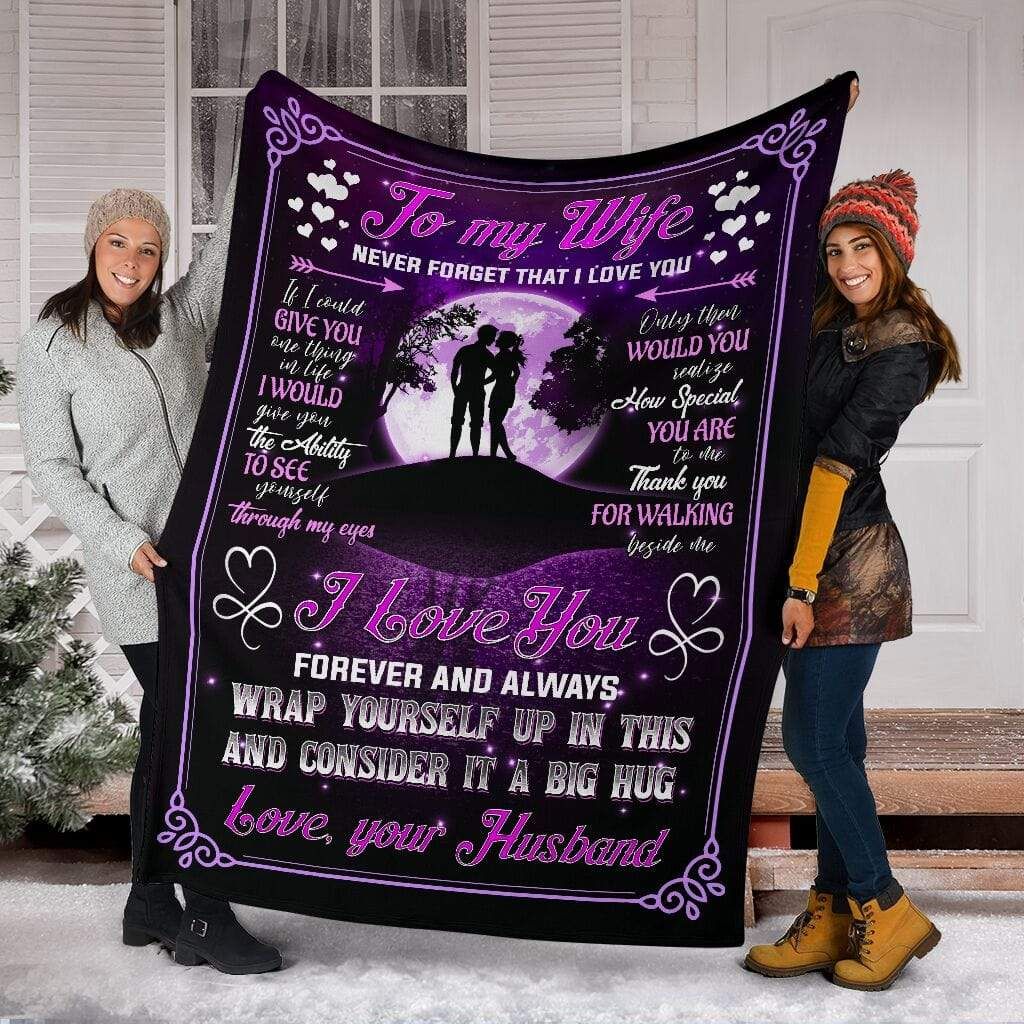 Personalized Lover Purple Husband To My Wife, I love You Forever & Always Custom Name Fleece Blanket