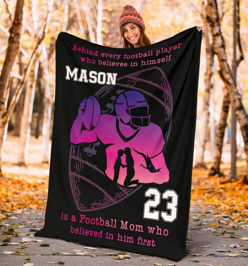Personalized Behind Every Football Player Is A Football Mom Fleece Blanket Custom Name Number