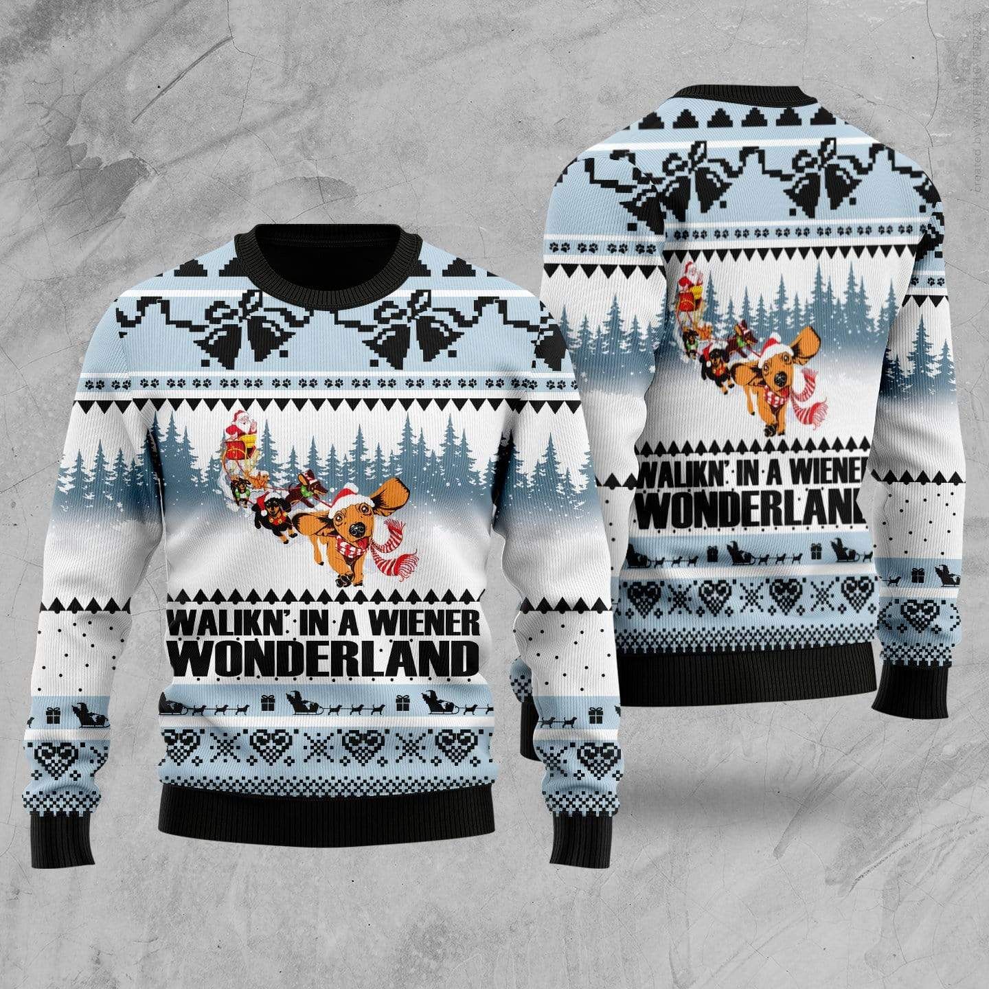 Dog Lover Walkin' In A Wiener Wonderland For Dachshund Ugly Wool Sweater