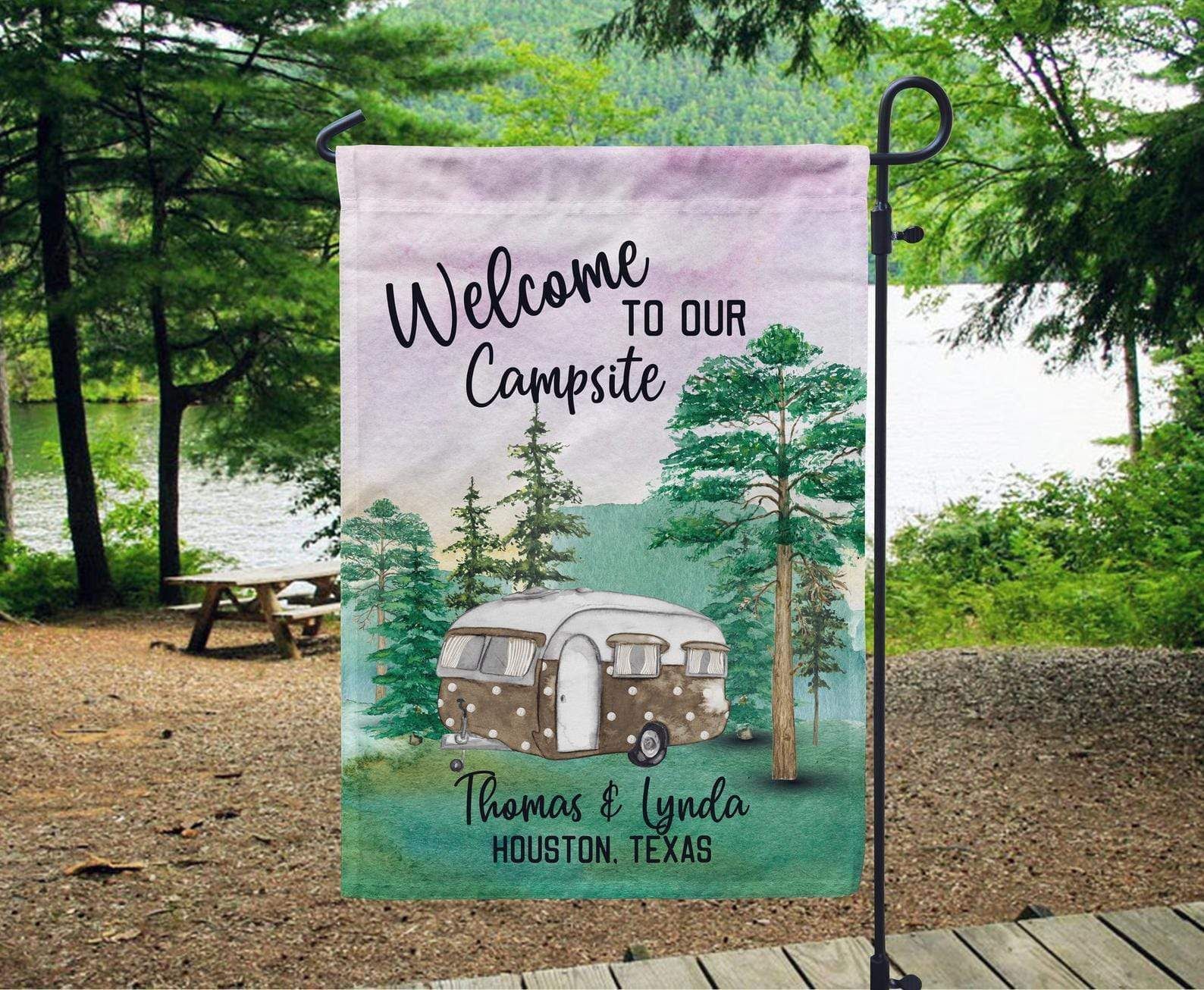 Personalized Welcome To Our Campsite With Your Name Garden Flag PAN