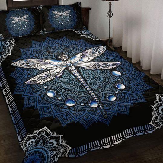 Dragonfly Blue Bohemian Black Quilt Set
