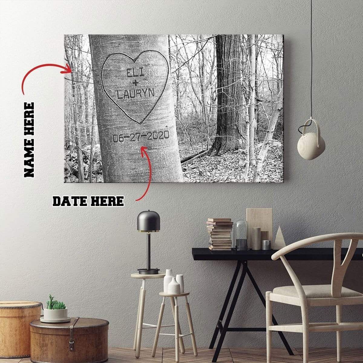 Personalized Canvas With Names And Anniversary Date Carved Canvas Print PAN