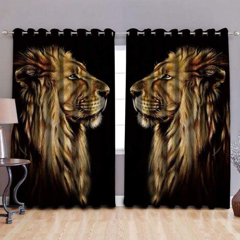 Lion In Dark Background Window Curtains