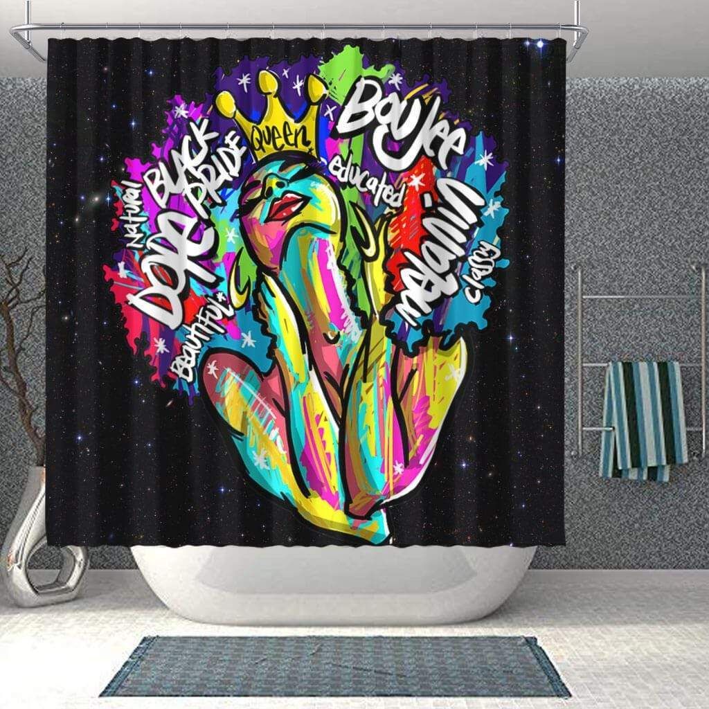 African Dope And Boujee Afro Black Girl Bathroom Shower Curtain