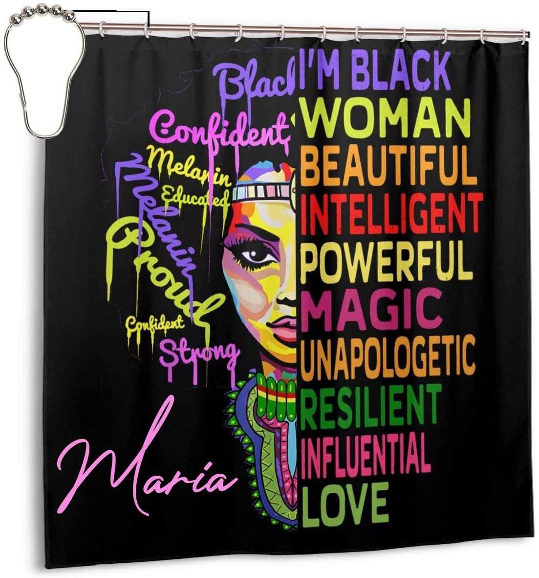 Personalized Black Women Beautiful Magic Shower Curtain Custom Name