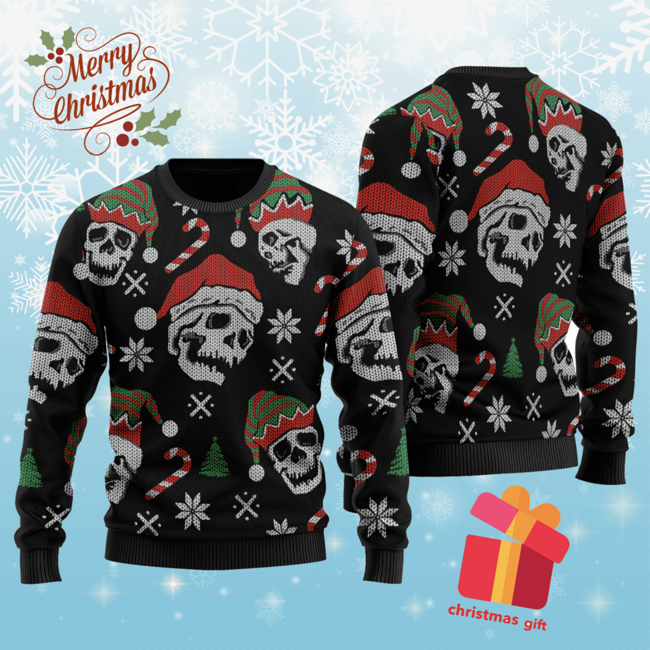 Christmas Skull Santa Claus So Cool Sweater