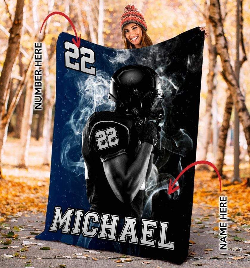 Personalized Custom Football Fleece Blanket Player Navy
