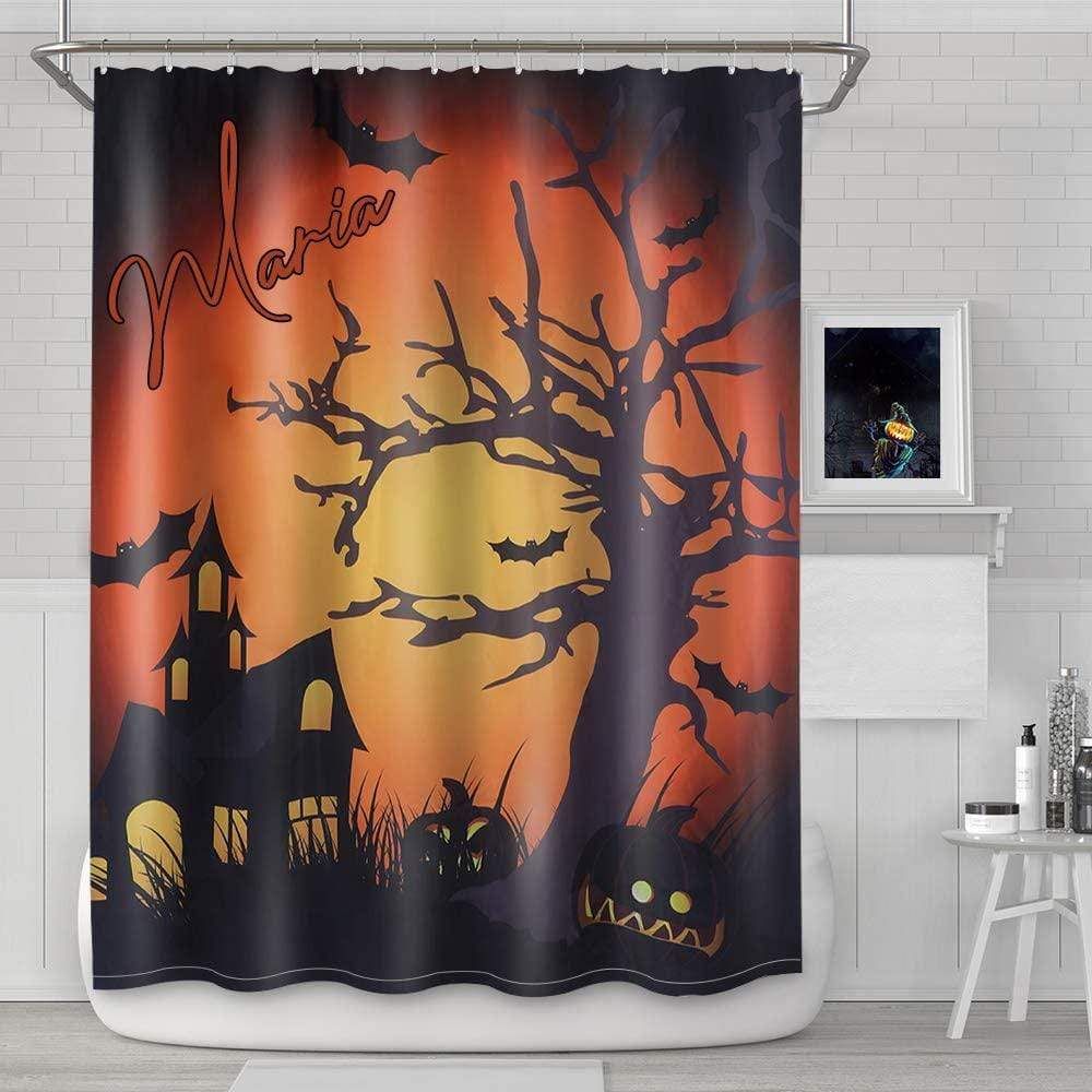 Personalized Halloween Pumkin Background Shower Curtain Custom Name