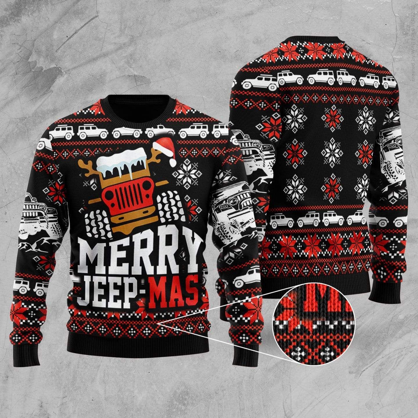 Merry Jeep-Mas Black & Red Wool Sweater PANWS0029