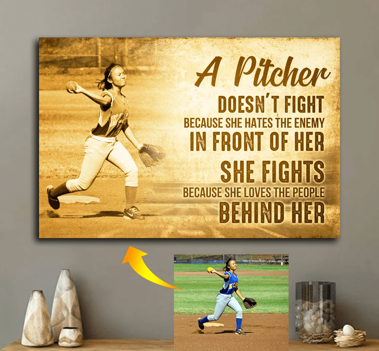 Personalized Softball Custom Canvas print - A Pitcher With Photo PAN