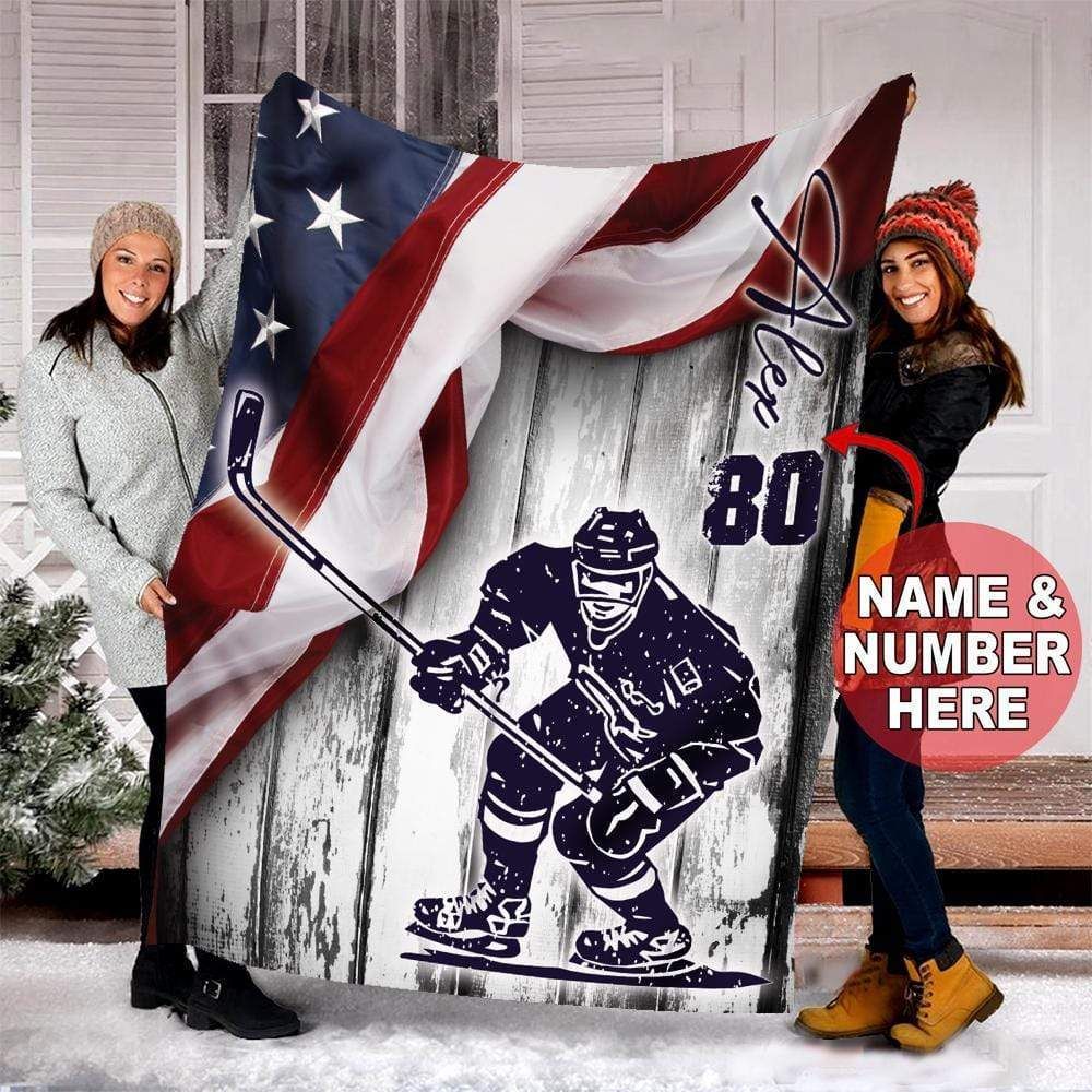 Personalized Custom Fleece Blanket Hockey Flag Fleece Blanket
