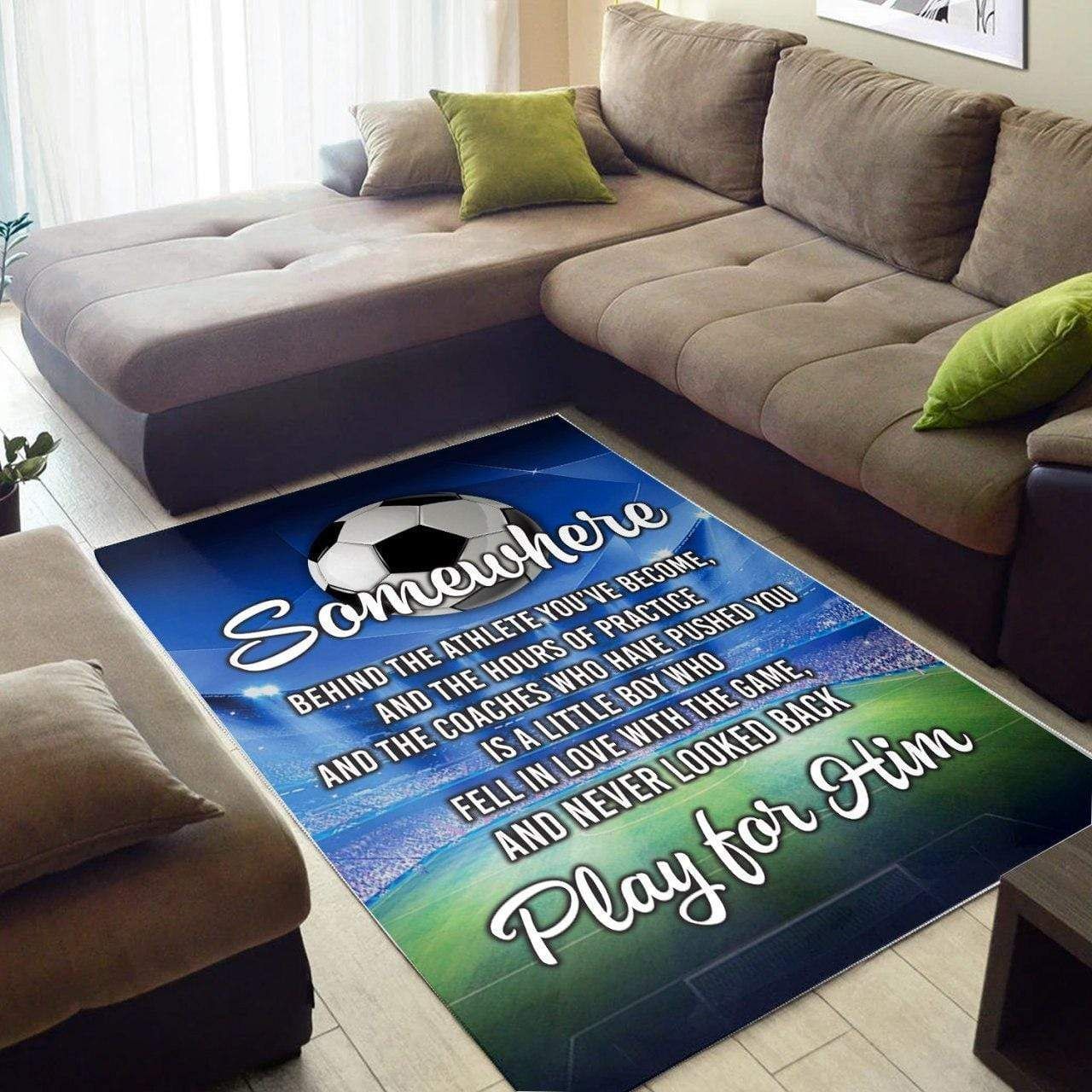 Play For Him Soccer Rectangle Rug