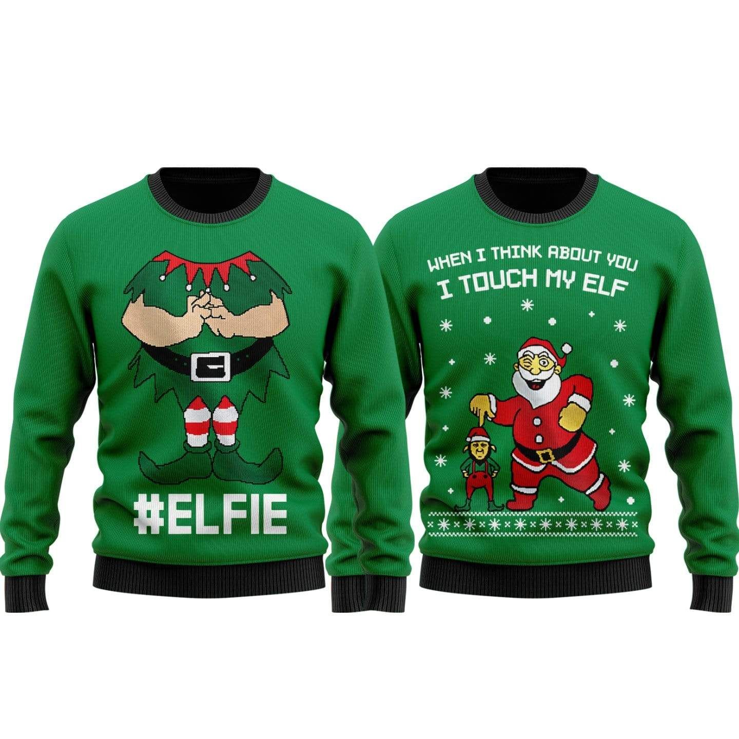 I Touch My Elf Elfie Ugly Christmas Sweatshirt Funny Matching Couple Set