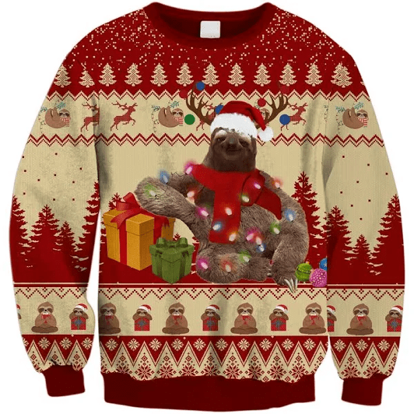 Happy Sloth With Christmas Gift Sweater